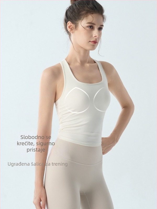 Ženski All-in-One sportski top s širokim trakama, brzo sušenje, 80% najlon 20% spandex, uski kroj, kvadratni izrez, s umetkom za grudi
