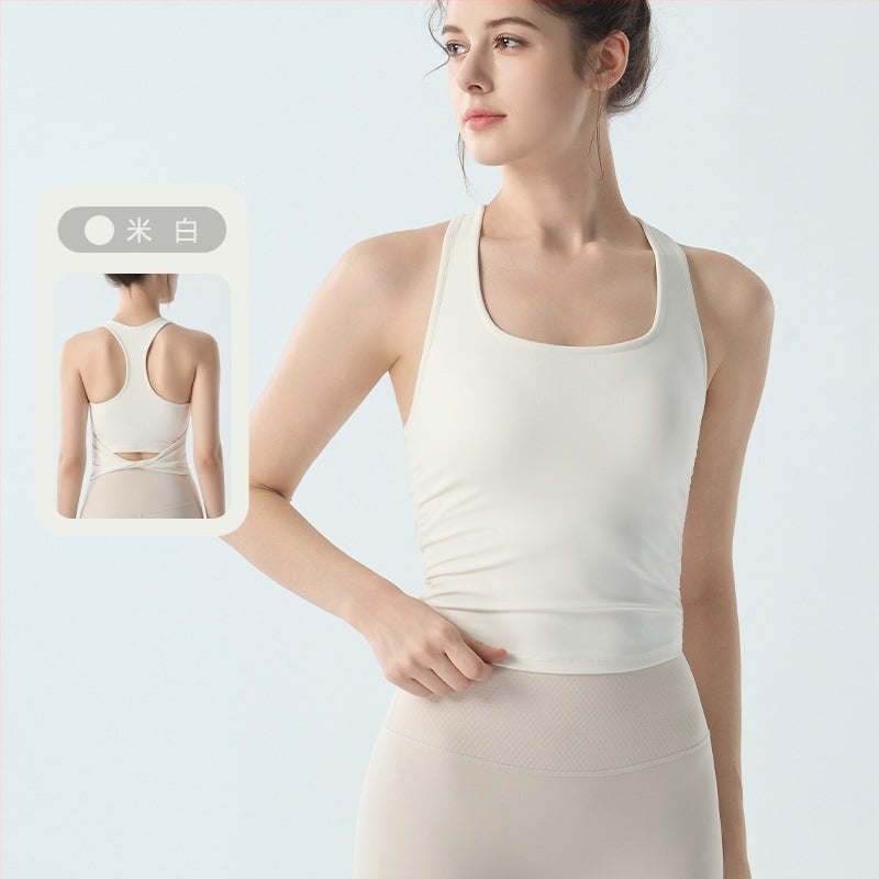 Ženski All-in-One sportski top s širokim trakama, brzo sušenje, 80% najlon 20% spandex, uski kroj, kvadratni izrez, s umetkom za grudi