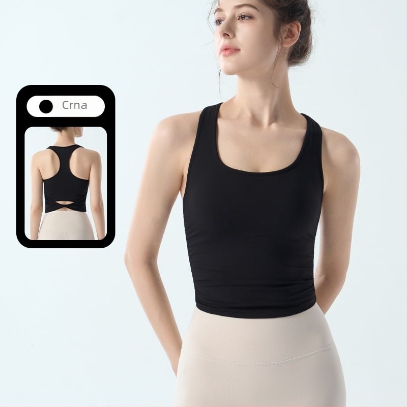 Ženski All-in-One sportski top s širokim trakama, brzo sušenje, 80% najlon 20% spandex, uski kroj, kvadratni izrez, s umetkom za grudi