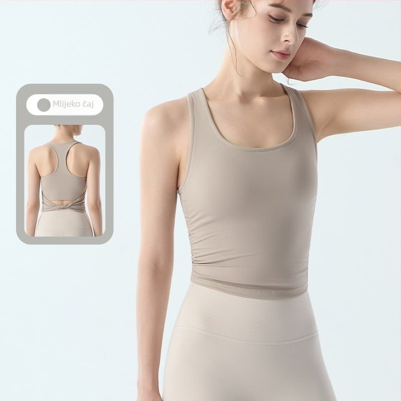 Ženski All-in-One sportski top s širokim trakama, brzo sušenje, 80% najlon 20% spandex, uski kroj, kvadratni izrez, s umetkom za grudi