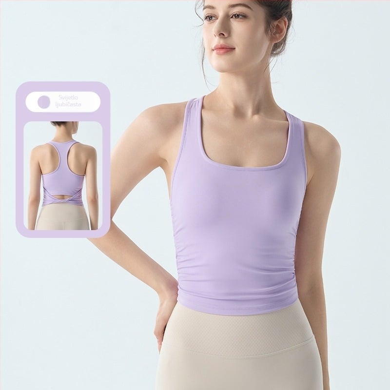 Ženski All-in-One sportski top s širokim trakama, brzo sušenje, 80% najlon 20% spandex, uski kroj, kvadratni izrez, s umetkom za grudi