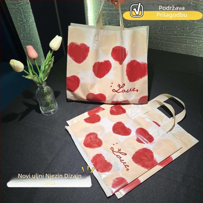 PE torba za odjeću s prilagođenim logom, dvostruka konstrukcija, debljina 12, ručka 36×3 cm, za trgovine odjećom, obućom i kozmetikom