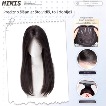 Perika s dugom ravnom kosom, srednji razdjeljak, materijal: visoko otporna svila, strojno izrađena, ravne šiške