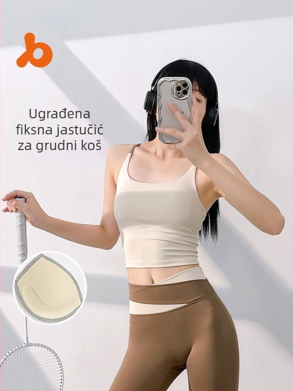 Bezšivni sportski grudnjak za jogu, visoka elastičnost, 3/4 košarica, srednji oblik košarice, fiksni dvostruki naramenice, brzo se suši i prozračan