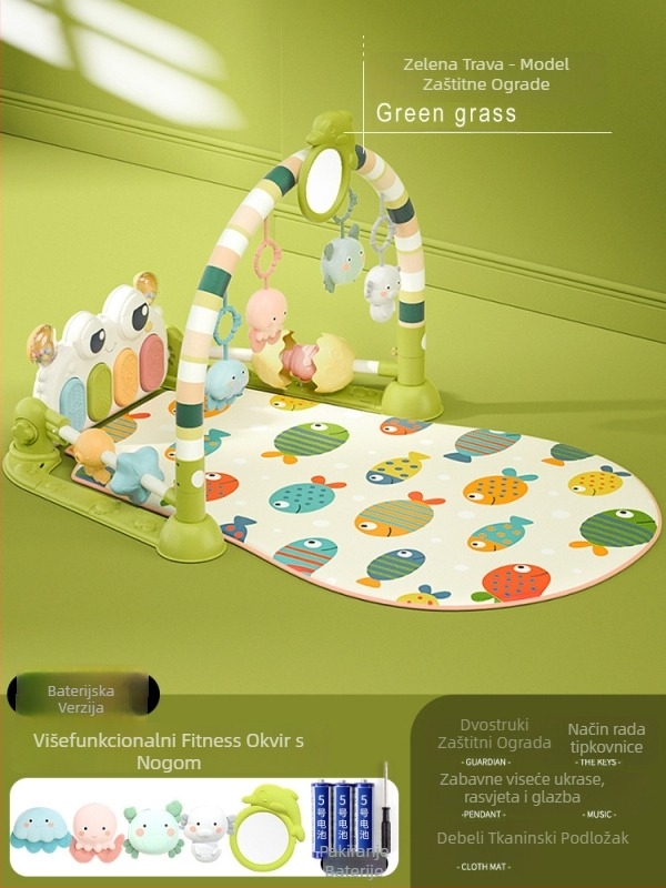 Baby gym s glazbenim pedalskim klavirom i podlogom za puzanje — plastična igračka za bebe 0-3 godine, razvija koordinaciju ruka-oka, osjetila i sluh