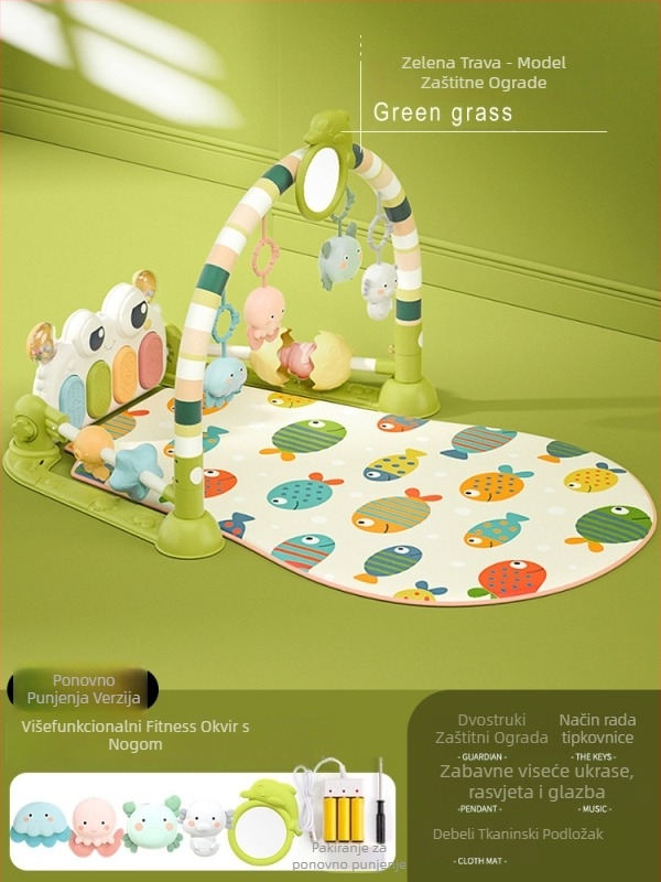 Baby gym s glazbenim pedalskim klavirom i podlogom za puzanje — plastična igračka za bebe 0-3 godine, razvija koordinaciju ruka-oka, osjetila i sluh
