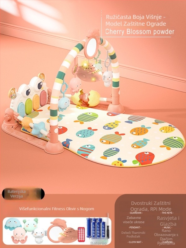 Baby gym s glazbenim pedalskim klavirom i podlogom za puzanje — plastična igračka za bebe 0-3 godine, razvija koordinaciju ruka-oka, osjetila i sluh