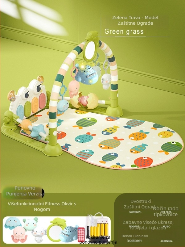 Baby gym s glazbenim pedalskim klavirom i podlogom za puzanje — plastična igračka za bebe 0-3 godine, razvija koordinaciju ruka-oka, osjetila i sluh