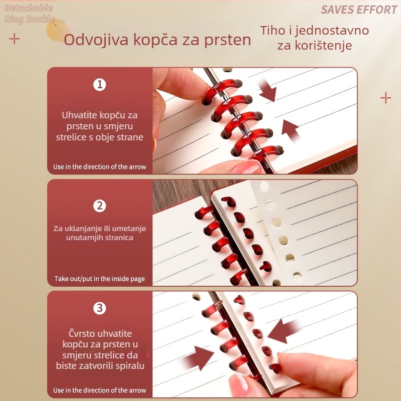 Bilježnica s odvojivom spiralnom vezom, PP naslovnica, papir 80 g/m², 100–200 stranica, uredski stil
