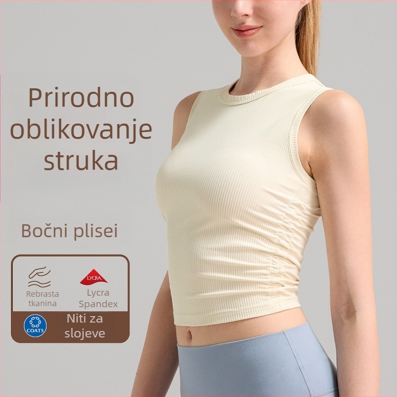 Ženski ljetni bezrukavni top za jogu, brzo suši, odvlači vlagu, 78% najlon / 22% spandeks, duljina do struka