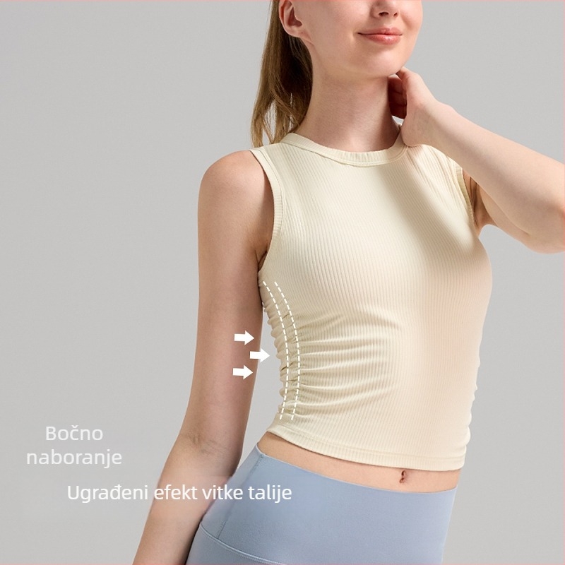 Ženski ljetni bezrukavni top za jogu, brzo suši, odvlači vlagu, 78% najlon / 22% spandeks, duljina do struka