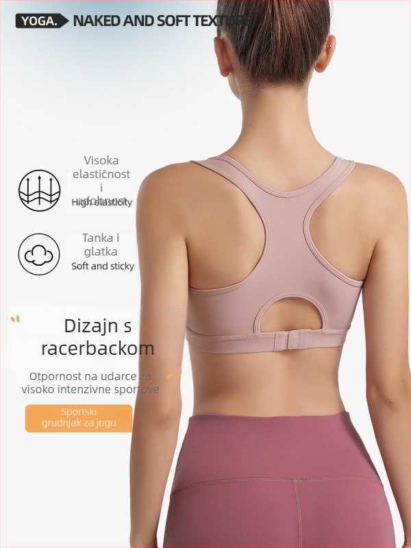 Sportski grudnjak-vest za visokointenzivni trening – ublažavanje udaraca, brzo sušenje, Y-trake, pune čašice srednjeg oblika, stražnje kopče s tri reda, Nylon 75% / Spandex 25% podstava