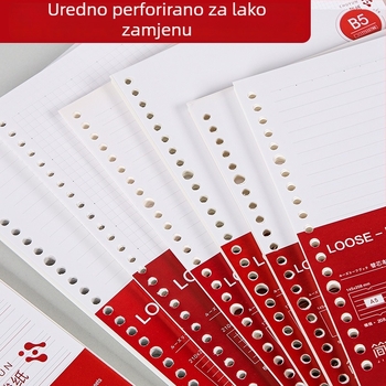 Refil za bilježnicu s povezanom, papir od drvnih vlakana, 80 gsm, 100–200 stranica, stranice s crtama i kvadratićima