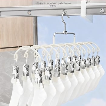 Stalak za sušenje čarapa s 20 klipsa, nehrđajući čelik, zakrivljeni modern dizajn, unutarnja i vanjska upotreba