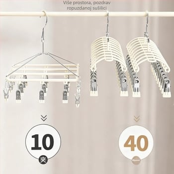 Stalak za sušenje čarapa s 20 klipsa, nehrđajući čelik, zakrivljeni modern dizajn, unutarnja i vanjska upotreba