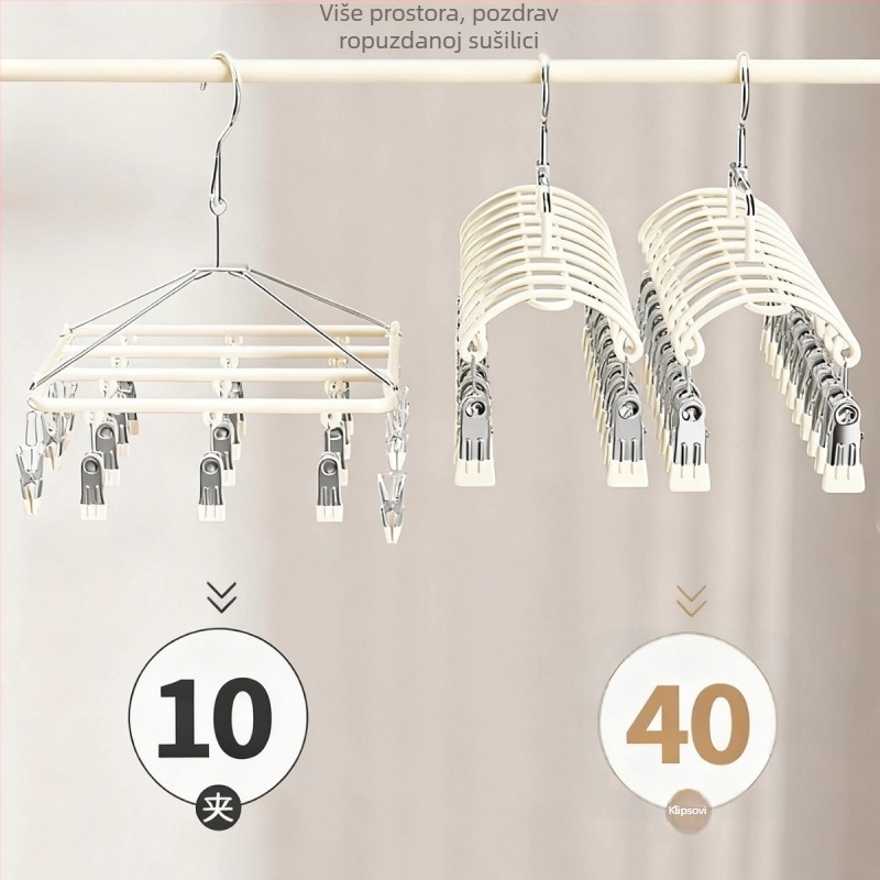 Stalak za sušenje čarapa s 20 klipsa, nehrđajući čelik, zakrivljeni modern dizajn, unutarnja i vanjska upotreba