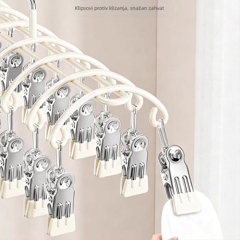 Stalak za sušenje čarapa s 20 klipsa, nehrđajući čelik, zakrivljeni modern dizajn, unutarnja i vanjska upotreba