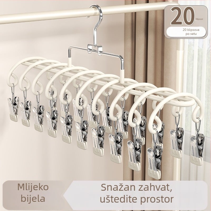Stalak za sušenje čarapa s 20 klipsa, nehrđajući čelik, zakrivljeni modern dizajn, unutarnja i vanjska upotreba