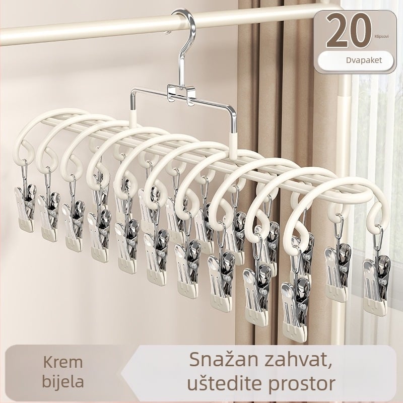 Stalak za sušenje čarapa s 20 klipsa, nehrđajući čelik, zakrivljeni modern dizajn, unutarnja i vanjska upotreba