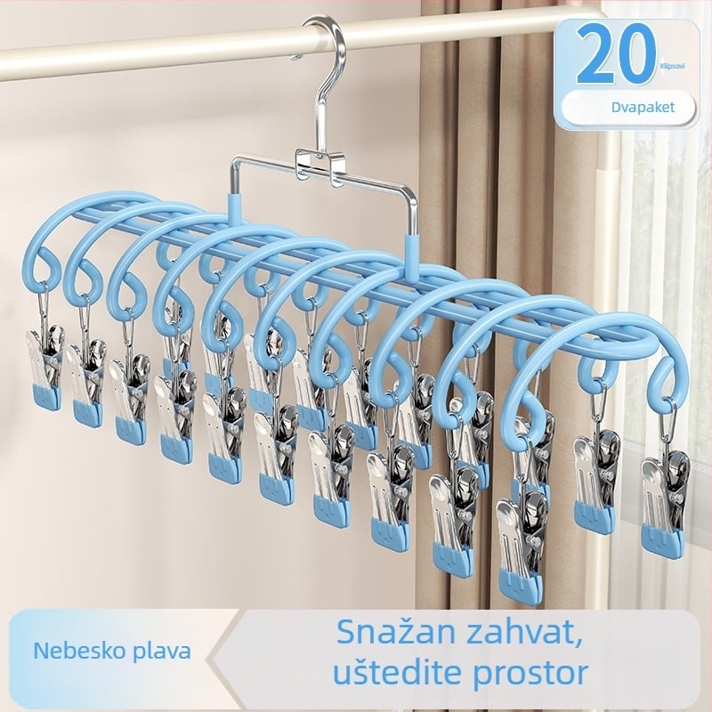 Stalak za sušenje čarapa s 20 klipsa, nehrđajući čelik, zakrivljeni modern dizajn, unutarnja i vanjska upotreba