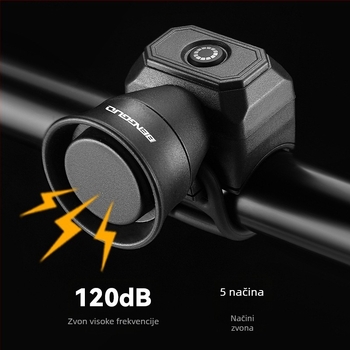 KVDI USB punjivi zvonac bicikla s ABS kućištem, model BG-3509, baterija 200 mAh CR2032