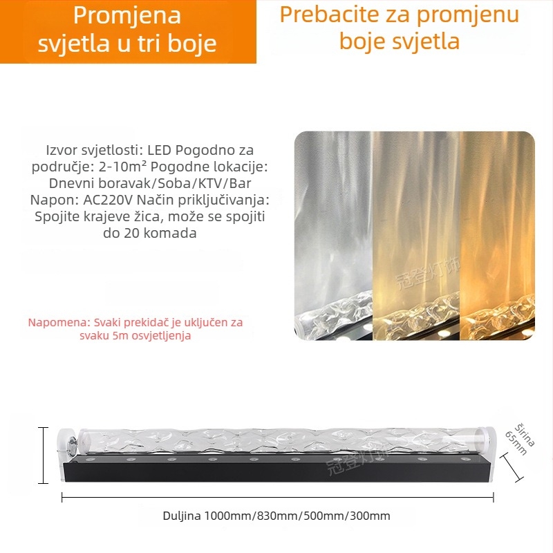 LED zidna zidna lampa s vodnim uzorkom – 3D dinamički vodeni valovi, aluminijsko kućište, 3600 lm, IP43, dimmabilno