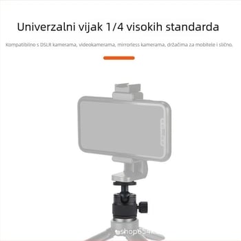 Mini kuglasta glava od aluminijske legure za univerzalni 360° mini stativ, 90° vertikalni nagib, ručna instalacija, opća kompatibilnost