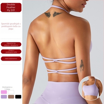 Ženski sportski grudnjak s križnim leđima za trčanje — brzo se suši, najlon 75% / spandex 25%, puna čašica, srednji oblik čašice, čvrste halter kaiševe, prednje kopčanje
