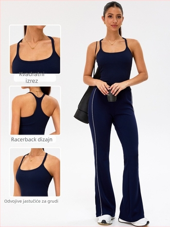 Ženski sportski top s anti-šok dizajnom leđa, brzo sušenje i odvlačenje znoja, mješavina najlona i spandeksa (90% najlon, 10% spandeks), kratki kroj, s umetkom za grudnjak