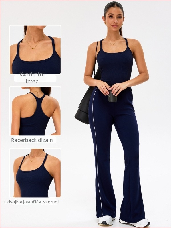 Ženski sportski top s anti-šok dizajnom leđa, brzo sušenje i odvlačenje znoja, mješavina najlona i spandeksa (90% najlon, 10% spandeks), kratki kroj, s umetkom za grudnjak