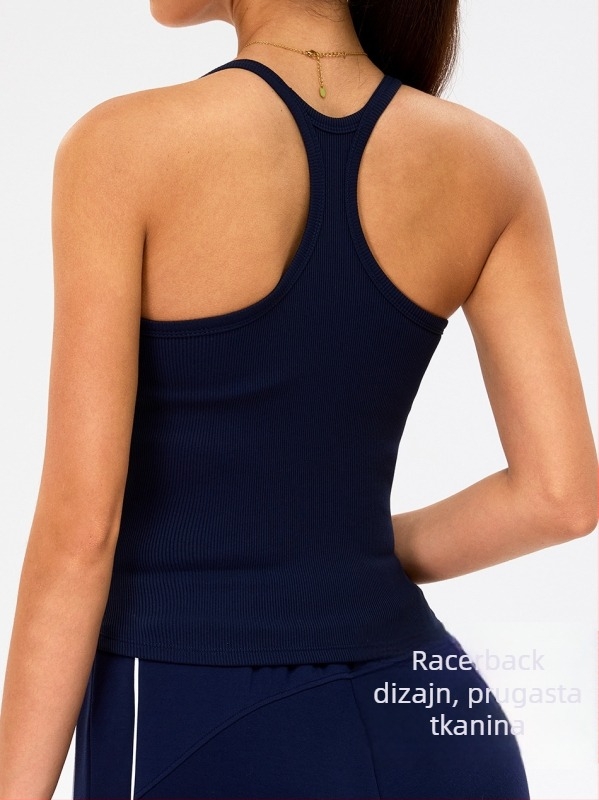 Ženski sportski top s anti-šok dizajnom leđa, brzo sušenje i odvlačenje znoja, mješavina najlona i spandeksa (90% najlon, 10% spandeks), kratki kroj, s umetkom za grudnjak