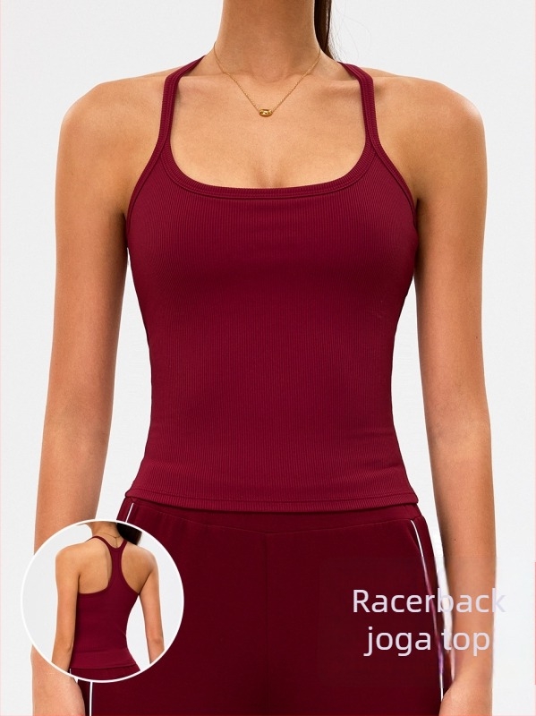 Ženski sportski top s anti-šok dizajnom leđa, brzo sušenje i odvlačenje znoja, mješavina najlona i spandeksa (90% najlon, 10% spandeks), kratki kroj, s umetkom za grudnjak