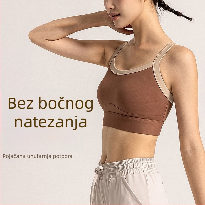 Bezšivni ženski sportski top bez rukava s ugrađenim oblikovanim čašicama, brzo se suši, materijal: 75% najlon, 25% spandex, potpuno punjenje čašica, srednji oblik čašica, fiksni dvostruki naramenici