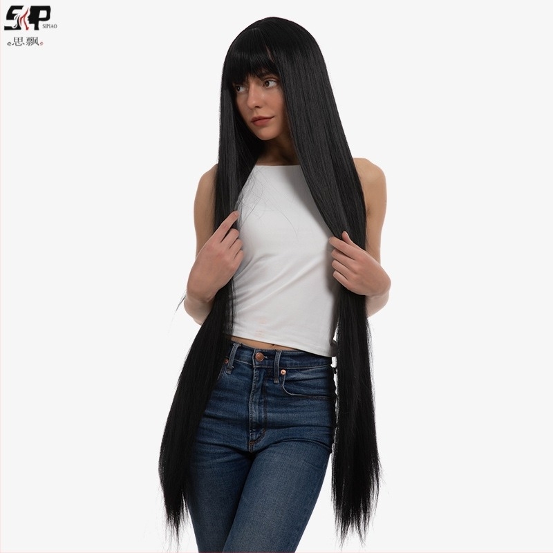 Perika s egzotičnim stilom, ravne šiške, mat kosa od svile, potpuno gornje pokrivalo rose-net