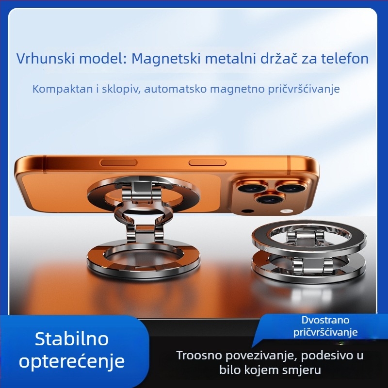 Magnetski držač za telefon s prstenom — dvostrani magnetski, metalni, univerzalni dizajn