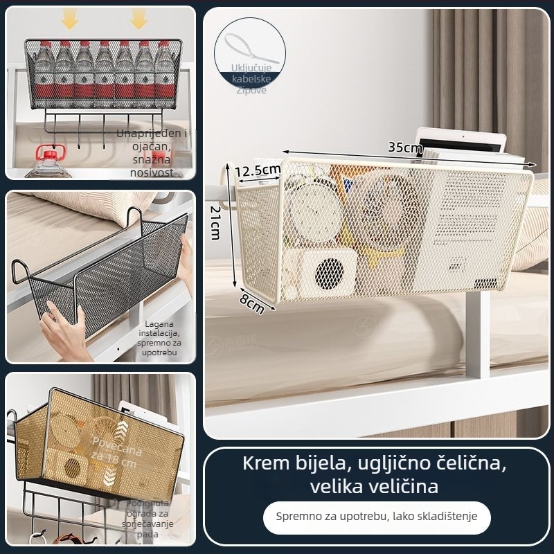 Metalni noćni ormarić s kukama - prijenosni, rastavljivi, bez ugradnje, minimalistički stil, 1 razina