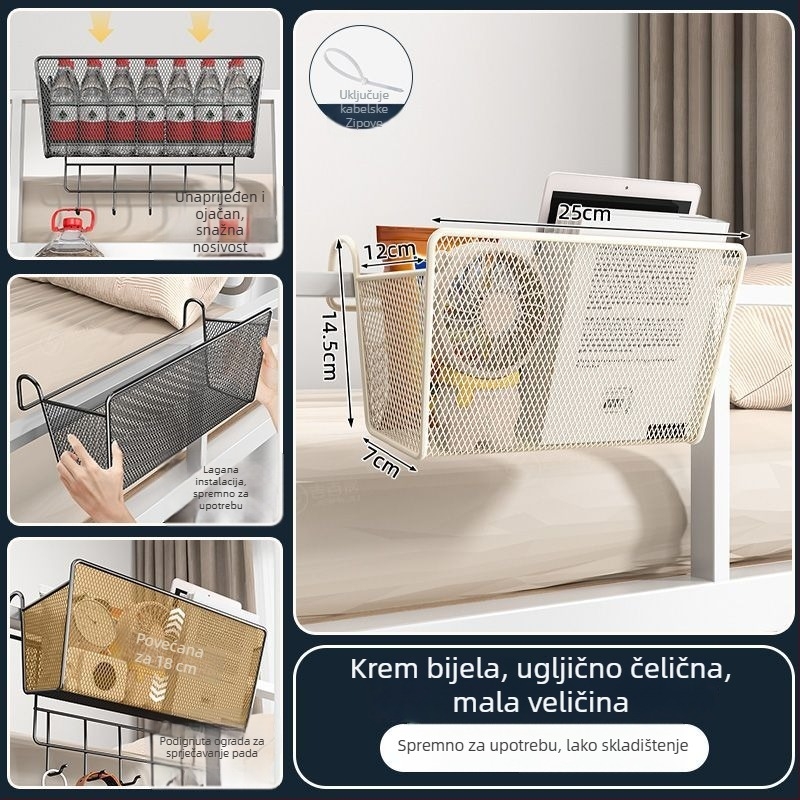 Metalni noćni ormarić s kukama - prijenosni, rastavljivi, bez ugradnje, minimalistički stil, 1 razina