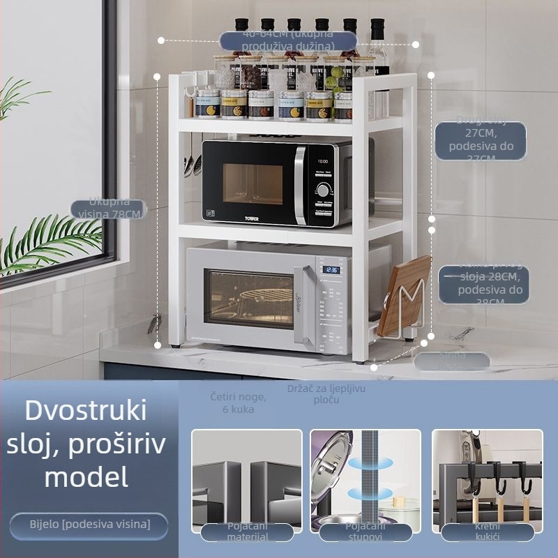 Proširiva kuhinjska polica za mikrovalnu/pećnicu – ugljični čelik, skalabilna, moderni minimalistički dizajn, prilagođeni uzorci