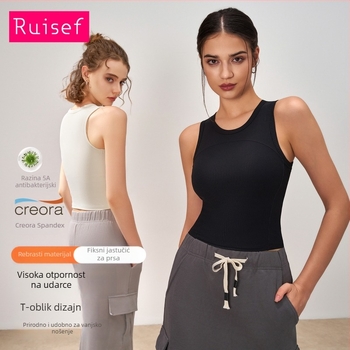 Ženski sportski grudnjak s dugim krojem, s čvrstim košaricama, joga top, reljefna tekstura, materijal: najlon 80% + spandex 20%, odvodi vlagu, antibakterijski, brzo suši