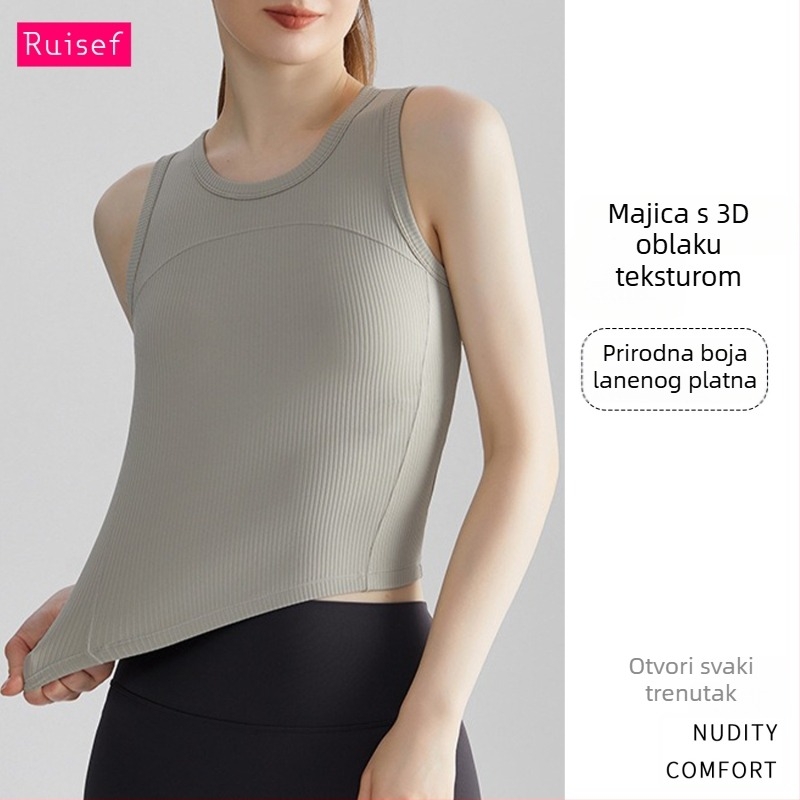 Ženski sportski grudnjak s dugim krojem, s čvrstim košaricama, joga top, reljefna tekstura, materijal: najlon 80% + spandex 20%, odvodi vlagu, antibakterijski, brzo suši