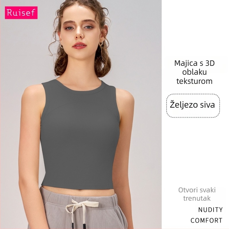 Ženski sportski grudnjak s dugim krojem, s čvrstim košaricama, joga top, reljefna tekstura, materijal: najlon 80% + spandex 20%, odvodi vlagu, antibakterijski, brzo suši
