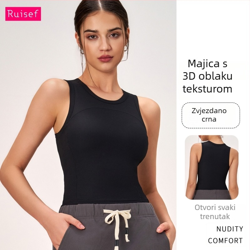 Ženski sportski grudnjak s dugim krojem, s čvrstim košaricama, joga top, reljefna tekstura, materijal: najlon 80% + spandex 20%, odvodi vlagu, antibakterijski, brzo suši