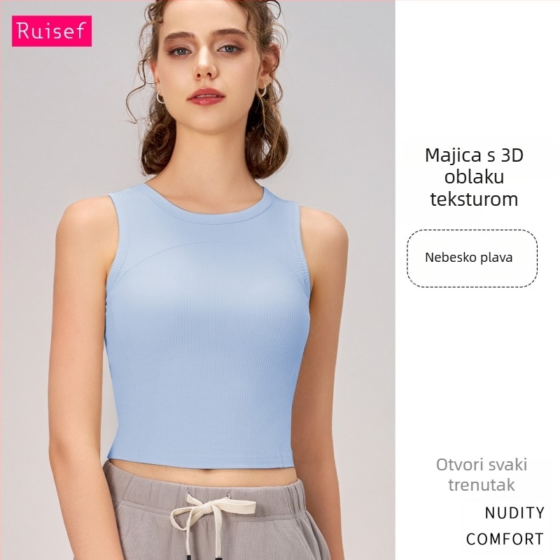 Ženski sportski grudnjak s dugim krojem, s čvrstim košaricama, joga top, reljefna tekstura, materijal: najlon 80% + spandex 20%, odvodi vlagu, antibakterijski, brzo suši
