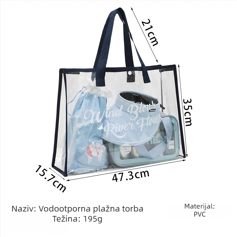Torba za plivanje sa suho/mokro odjeljkom, prozirna PVC vodootporna plažna torba za pohranu kupaćih kostima