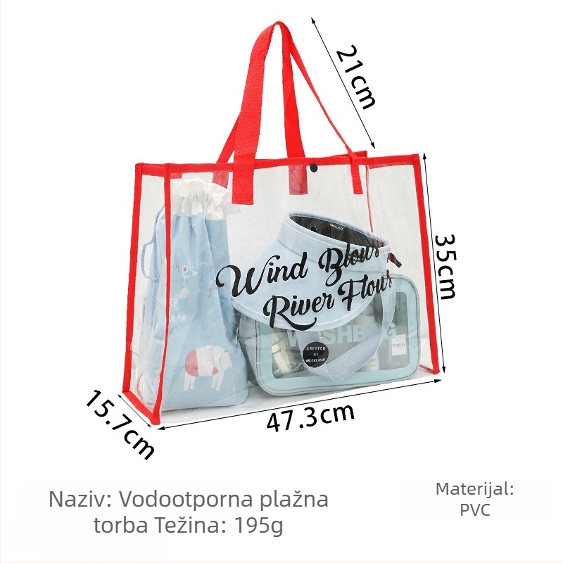 Torba za plivanje sa suho/mokro odjeljkom, prozirna PVC vodootporna plažna torba za pohranu kupaćih kostima