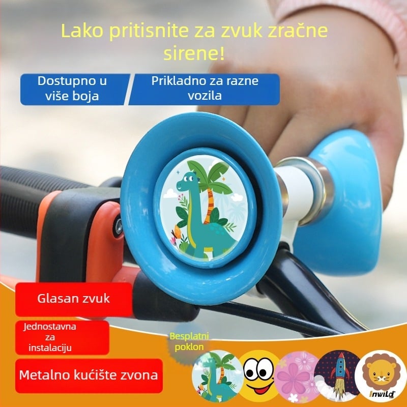 INWILD IW81514 Željezni klaxon i zvono za dječje bicikle – metalni dodatak za planinske bicikle, bicikle za ravnotežu i skejtere
