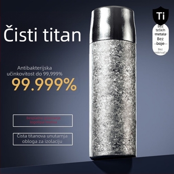 Titanski dvostruko stijenski vakuumski termos čaša s odjeljivanjem čaja i vode, mogućnost prilagodbe loga laserskim graviranjem ili 3D tiskom, unutarnji spremnik i vanjski dio od titana, izolacija 6–12 sati