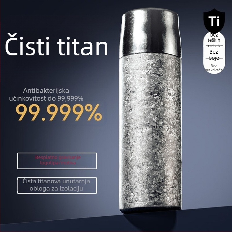 Titanski dvostruko stijenski vakuumski termos čaša s odjeljivanjem čaja i vode, mogućnost prilagodbe loga laserskim graviranjem ili 3D tiskom, unutarnji spremnik i vanjski dio od titana, izolacija 6–12 sati