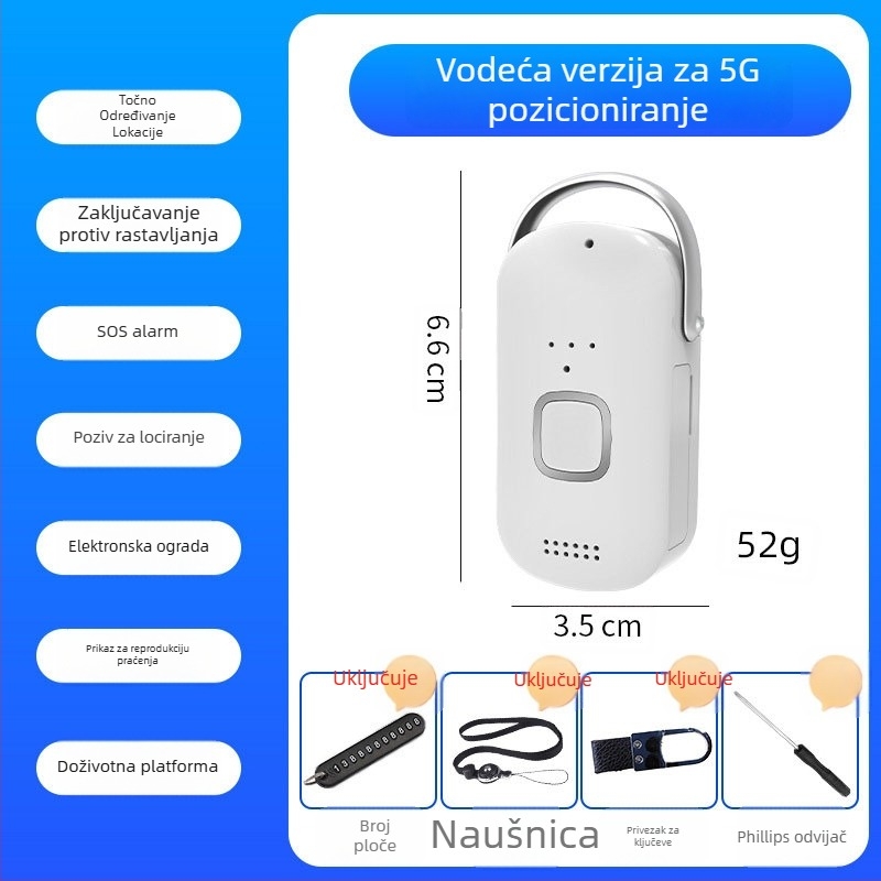 GPS lokator za starije osobe s dvosmjernim pozivom, praćenje u stvarnom vremenu, baterija 1200mAh, kompatibilan s Androidom i iOS-om, model H02