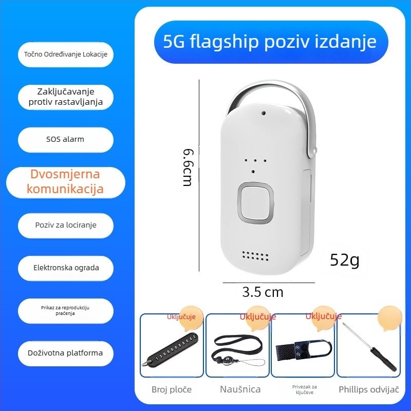 GPS lokator za starije osobe s dvosmjernim pozivom, praćenje u stvarnom vremenu, baterija 1200mAh, kompatibilan s Androidom i iOS-om, model H02